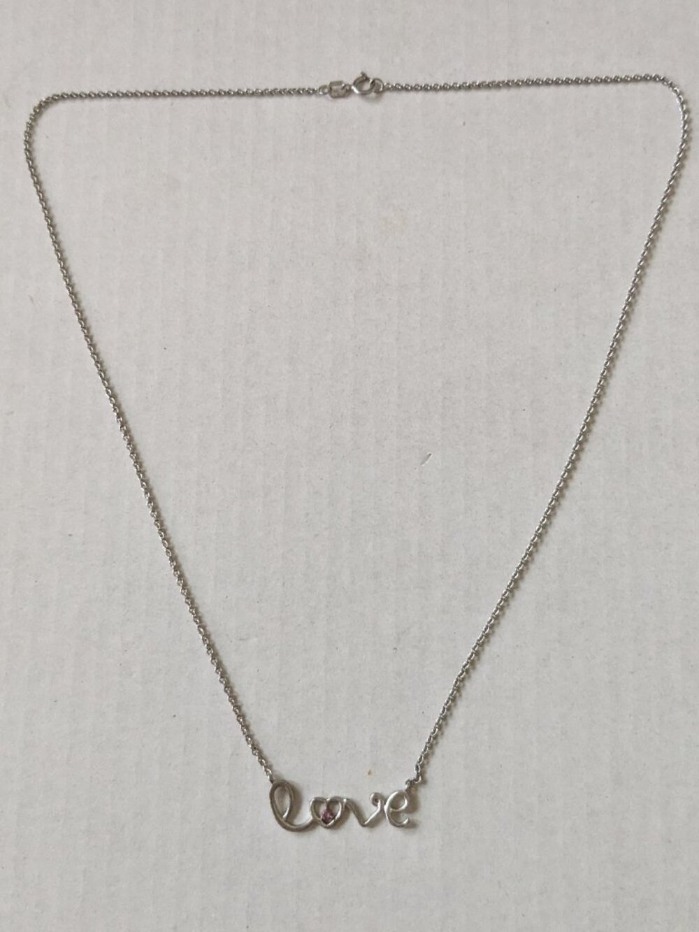 Dainty 925 Sterling Silver "LOVE" Small Ruby Necklace